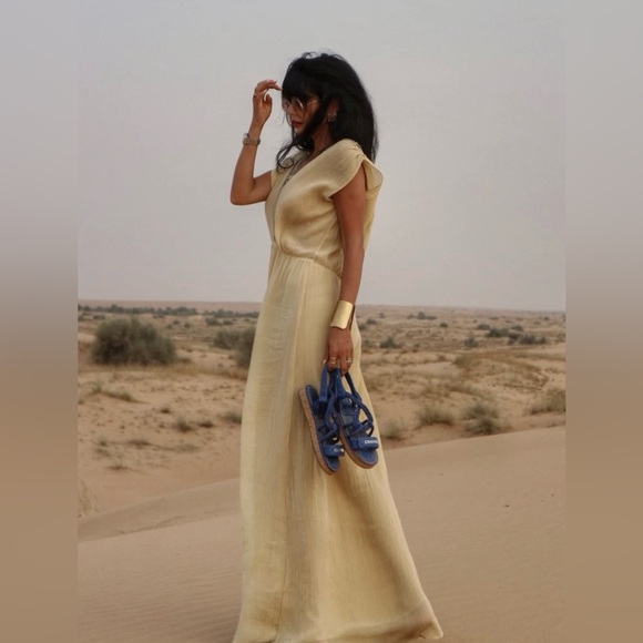 Zara dress maxi flowy butter yellow beaded embroidered boho summer vacation - Picture 5 of 16